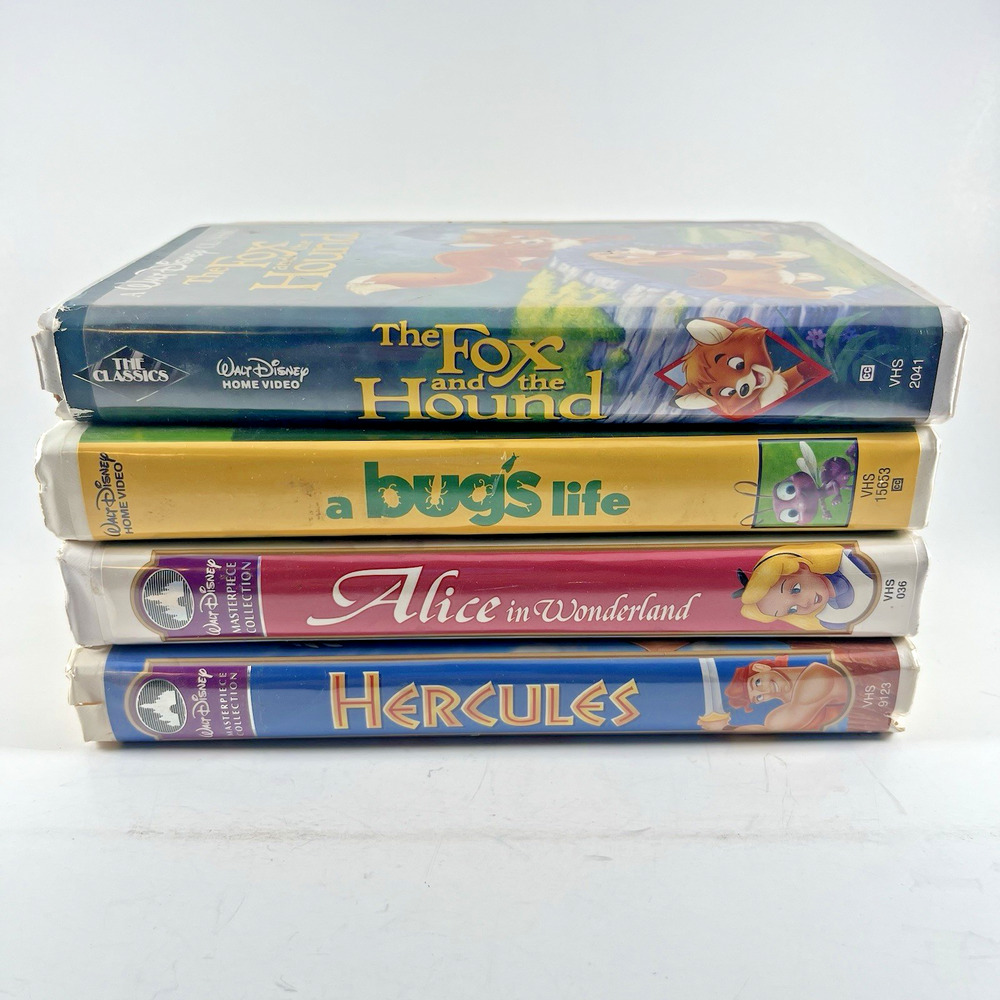 Disney VHS Lot 4 Movies Fox Hound Hercules Bugs Life Alice Clamshell Tested